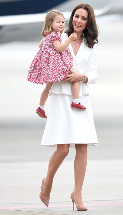 Princess Charlotte and Kate Middleton, Duchess of Cambridge arrive at Warsaw airport ahead of their Royal Tour of Poland and Germany on July 17, 2017 in Warsaw, Poland.