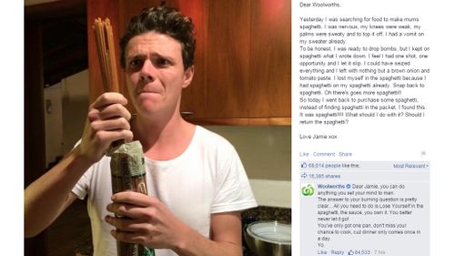 Mr McGloin and Woolworths shared a 'rap-tastic exchange'. (Facebook)