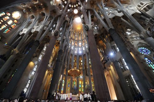 The interior of the Sagrada Familia during a mass in November 2010