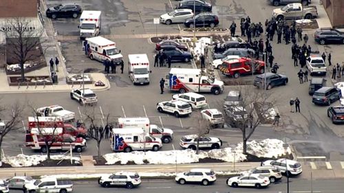 Aerial video from the scene showed a massive police response and at least six ambulances.