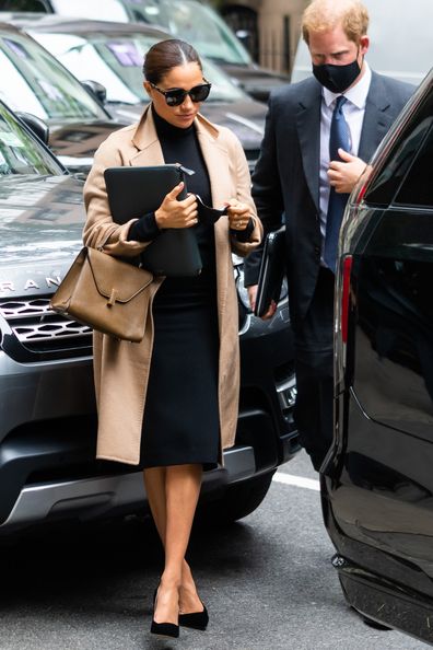 Meghan Markle, Duchess of Sussex, and Prince Harry, Duke of Sussex, are seen in Midtown on September 23, 2021 in New York City. (Photo by Gotham/GC Images)