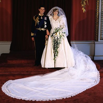 Charles and Diana pose for the official photograph by Lord Lichfield in Buckingham Palace at their wedding on July 29, 1981.