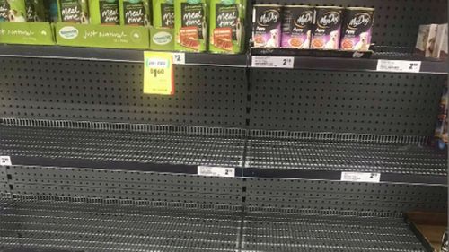 Empty pet food shelves at Australian supermarkets.