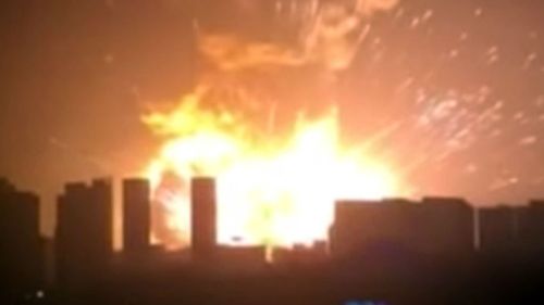 The explosion lit up the night sky in Tianjin, China.