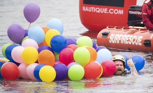 Todd Dawson competes in the Moomba Festival Birdman Rally, for his charity Property Industry Foundation (AAP Image/Ellen Smith)