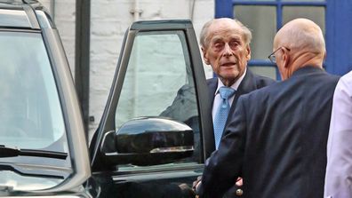 The Duke of Edinburgh leaves King Edward VII Hospital in London, after being admitted last Friday for observation and treatment in relation to a pre-existing condition