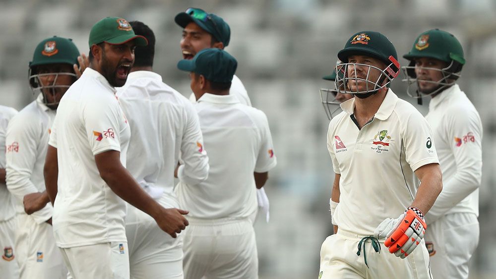 Disaster for Australia in Bangladesh Test after late batting collapse before stumps