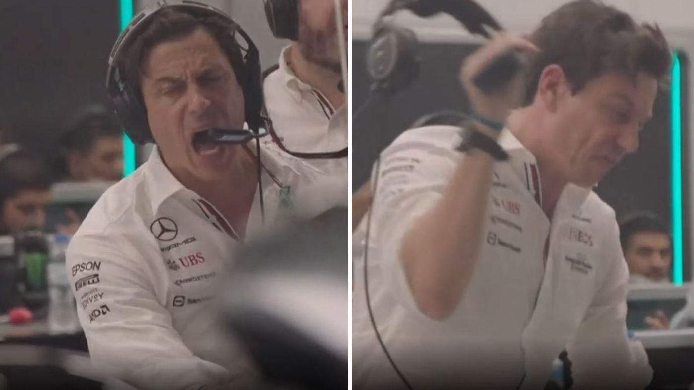 Mercedes boss Toto Wolff loses his cool as Lewis Hamilton and Max Verstappen collide.