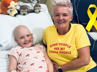 Charli Gerrey with mum Faye during cancer treatment.