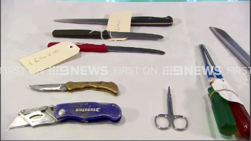 A shocking sample of weapons MCG staff have recently seized. (9NEWS)