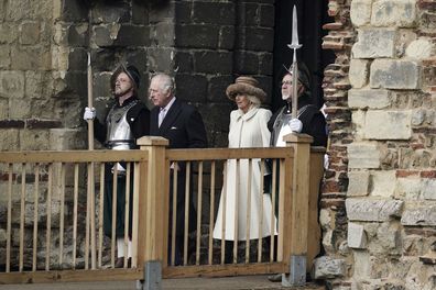 King Charles III and Camilla, the Queen Consort, leave after visiting Colchester Castle to mark Colchester's recently awarded city status, in England, Tuesday, March 7, 2023.