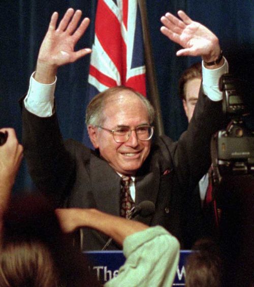 John Howard celebrates his election victory in 1996.