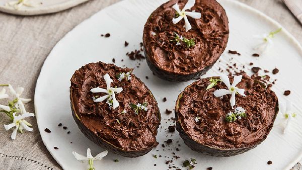 Avocado chocolate mousse in avocado shells