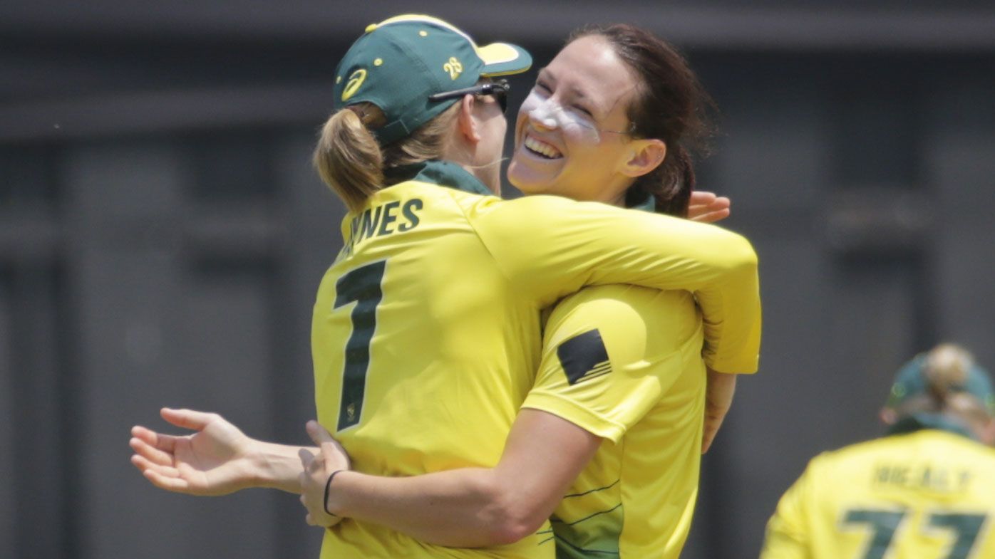 Australia's Megan Schutt becomes first Australian woman to take hat-trick during win over India