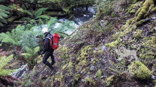 Specialist police search and rescue personnel conducted a swift water search at Philosopher Falls, Waratah in a bid to locate missing woman Celine Cremer.