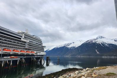 holland america line koningsdam cruise docked in skagway alaska