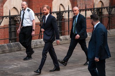 LONDON, ENGLAND - APRIL 09: Prince Harry Duke of Sussex leaves the Royal Courts of Justice on April 09, 2025 in London, England. Prince Harry arrived in the UK on Tuesday to attend court for his appeal against the reduction of his security detail during family visits. On Tuesday, the Court of Appeal heard his case, challenging a High Court ruling that upheld the decision to evaluate his security arrangements for UK visits on a case-by-case basis.