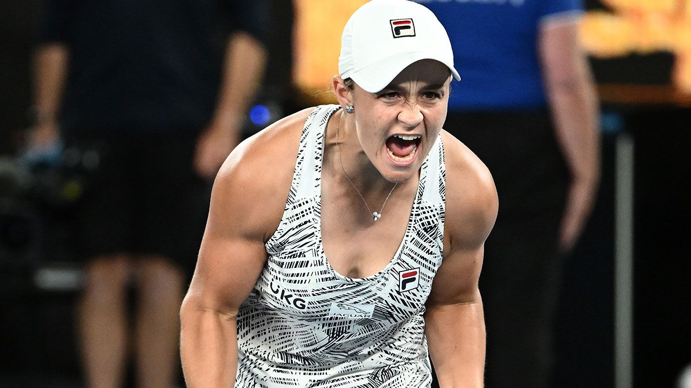 Ashleigh Barty of Australia celebrates match point in her Women&#x27;s Singles Final match against Danielle Collins 