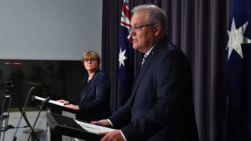 Minister for Defence Linda Reynolds and Prime Minister Scott Morrison annoucinng a cyber-attack on Australia.