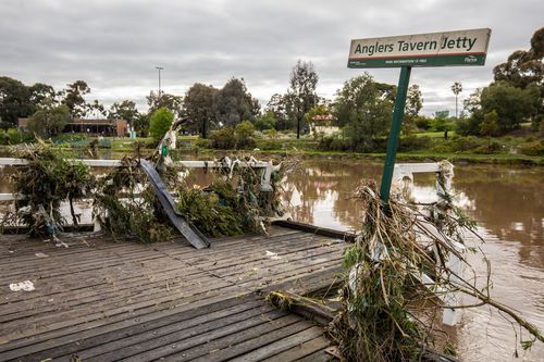 Photo shows damage to the Anglers Tavern after the flooding of the Maribyrnong River. 