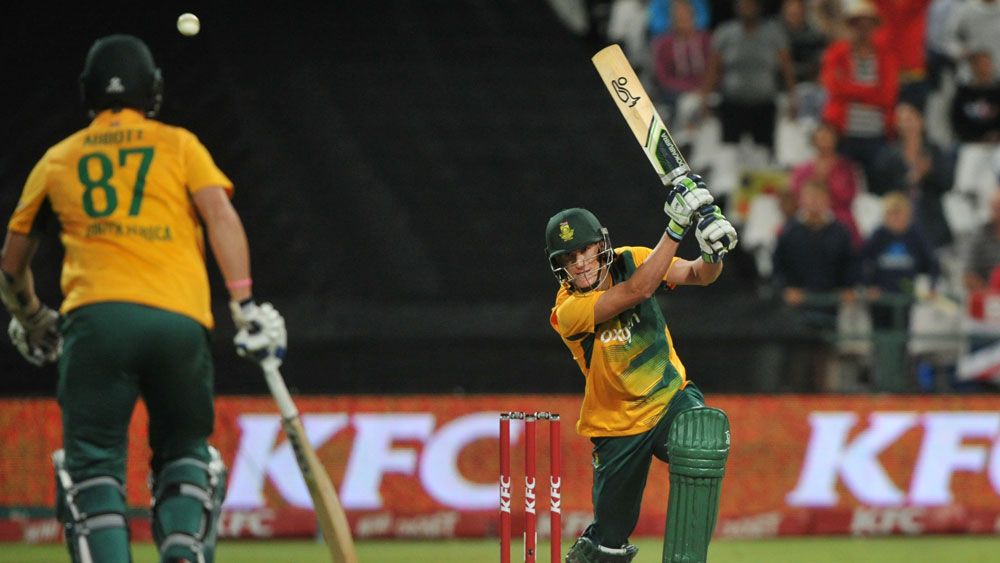 Chris Morris strikes a boundary for South Africa against England. (AFP)