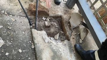 The dog became trapped under concrete after crawling below the house.