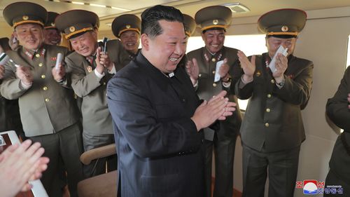 Kim Jong-un, pictured here in April, says North Korea has defeated COVID-19.