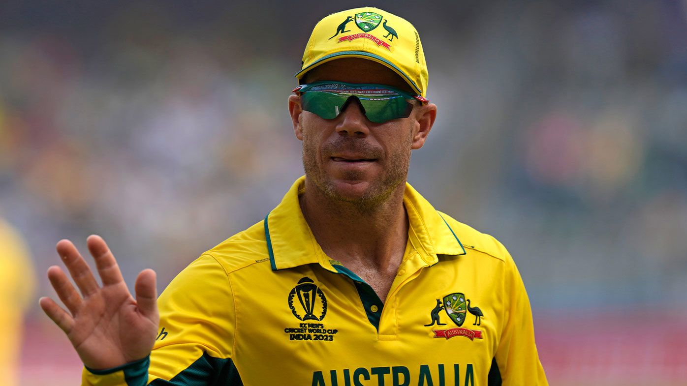 Australia&#x27;s David Warner gestures to acknowledge the fans during the ICC Men&#x27;s Cricket World Cup match between Australia and Afghanistan