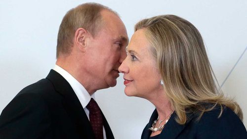 Vladimir Putin meeting Hillary Clinton in 2012.