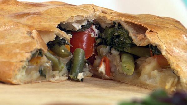 Spring vegetable and goat's cheese torta