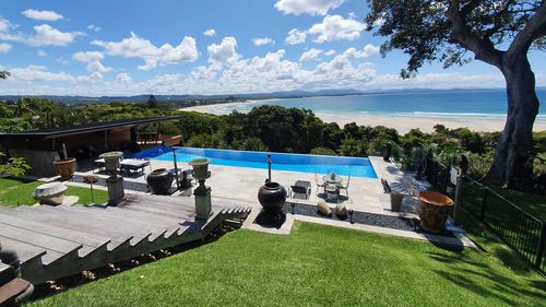Eddie Phillips' luxury property overlooks Bryon Bay beach.