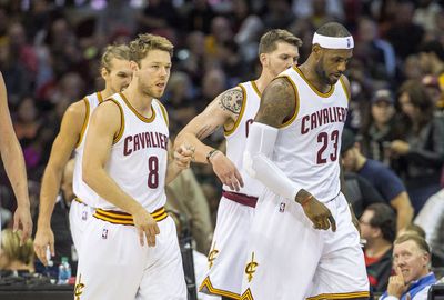 Matthew Dellavedova (L) has the chance to learn from the best, LeBron James (R). (Getty)