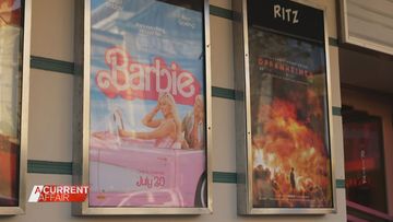 Posters for Barbie and Oppenheimer.