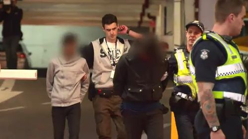 The teenagers were cornered in a Melbourne CBD car park this afternoon. (9NEWS)