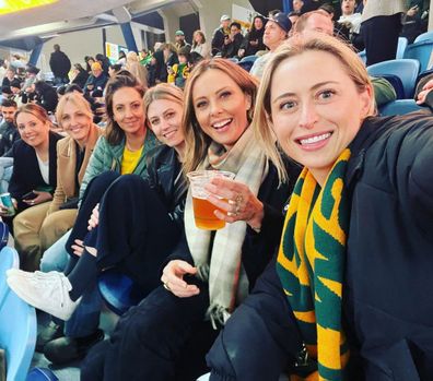 Allison Langdon and Brooke Boney watch the Matildas take on the Lionesses