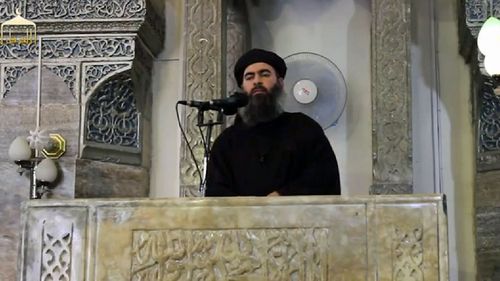 The caliph of the self-proclaimed Islamic State, Abu Bakr al-Baghdadi, giving a speech in Mosul. (Photo: AP).
