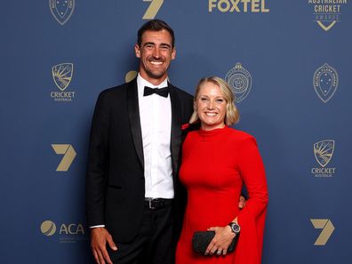 Mitchell Starc and Alyssa Healy at the 2023 Australian Cricket Awards at the Royal Randwick Racecourse on January 30, 2023.