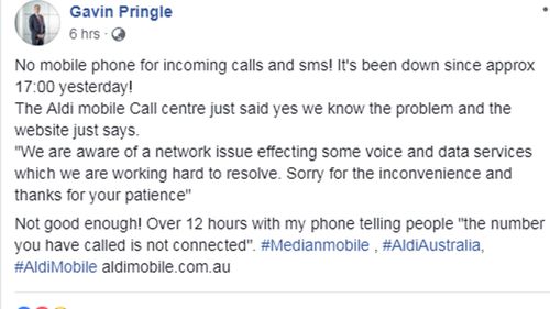 One customer's complaint to Aldi over mobile phone outages