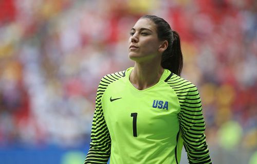Hope Solo of the United States looks on during the penalty shoot out during the Women's Quarter Final match between United States and Sweden on Day 7 of the Rio 2016 Olympic Games.