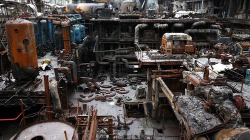 The turbine hall of a thermal power plant, damaged during a Russian missile attack, is seen at an undisclosed location in Ukraine, on December 5.