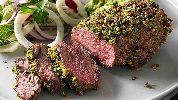 Hayden Quinn's herb and pistachio-crusted lamb rump