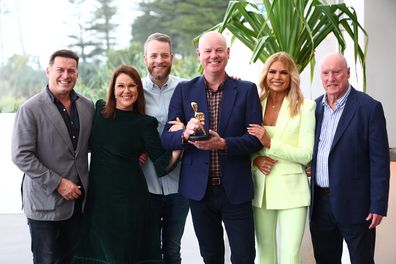 Gold Logie nominees Karl Stefanovic, Julia Morris, Hamish Blake, Tom Gleeson, Sonia Kruger and Ray Meagher pose during the 2022 TV WEEK Logie Awards nomination announcement on May 15, 2022 in Gold Coast, Australia. (Photo by Chris Hyde/Getty Images)