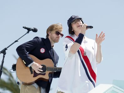 FINNEAS and Billie Eilish  perform at the LA28 Olympic Games Handover Celebration.