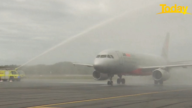 The moment Lucy's plane touched down. 