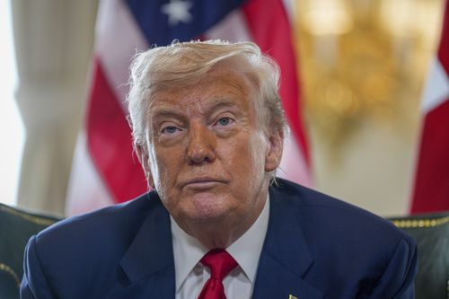U.S. President Donald Trump talks to the media as he meets with British Prime Minister Keir Starmer at Trump Turnberry golf club in Turnberry, Scotland, Monday, July 28, 2025.