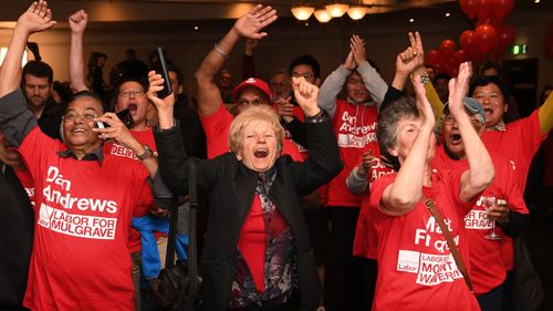 Labor supporters pictured during last night's victory.