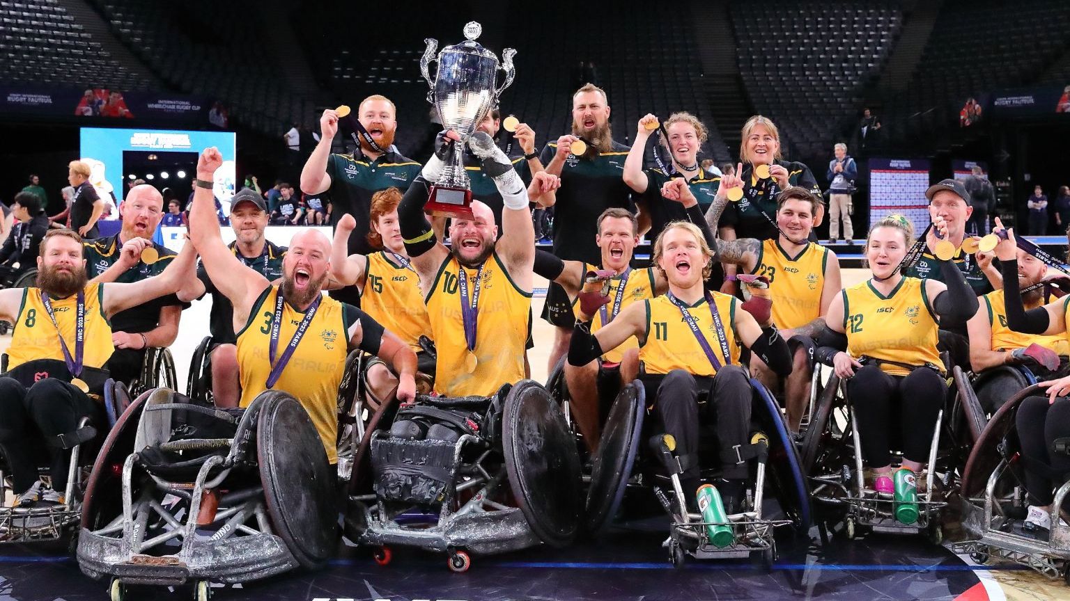 Australia celebrate winning the International Wheelchair Rugby Cup. Photo: Megumi Masuda