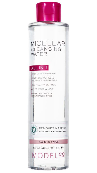 <a href="ttp://www.modelcocosmetics.com/shop/skincare/micellar-water" target="_blank">Micellar Cleansing Water, $15, ModelCo</a>