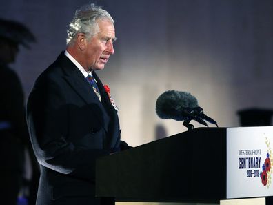 Prince Charles, Prince of Wales delivers a speech during the ceremony of the Centenary of the Battle of Villers-Bretonneux at the Australian National Memorial on April 25, 2018 in Villers-Bretonneux, France. (Photo by Thierry Chesnot/Getty Images)