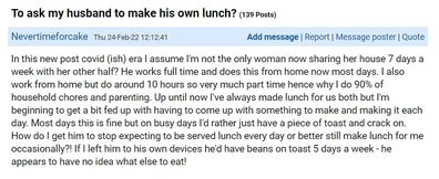 Wife doesn't want to pack husband's lunch anymore